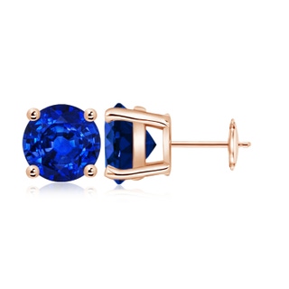 9mm AAAA Round Blue Sapphire Stud Earrings in Rose Gold