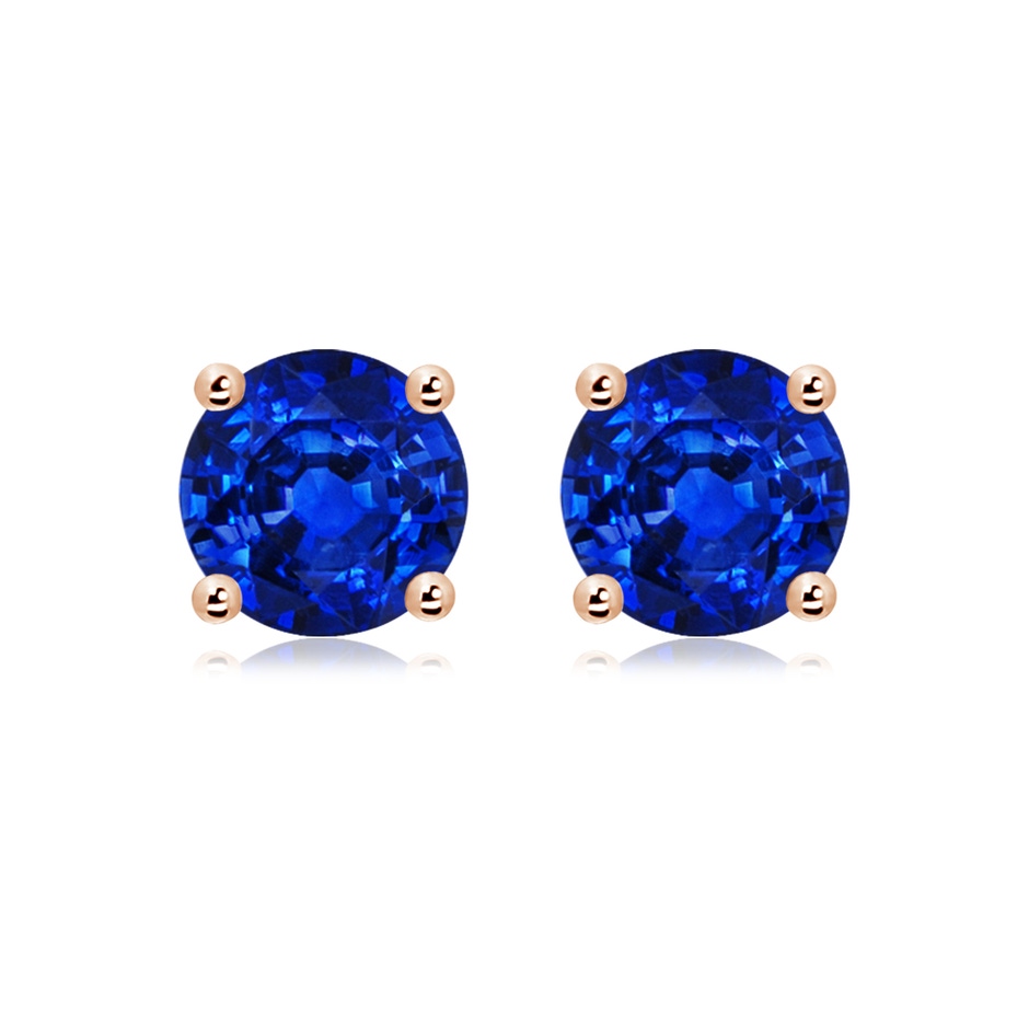 9mm AAAA Round Blue Sapphire Stud Earrings in Rose Gold 