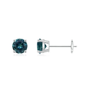 5mm AAA Round Teal Montana Sapphire Stud Earrings in White Gold