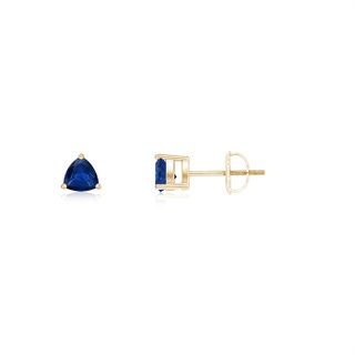 4mm AAA Prong-Set Trillion Blue Sapphire Stud Earrings in Yellow Gold