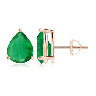 10x8mm AA Pear-Shaped Emerald Stud Earrings in 18K Rose Gold