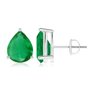 10x8mm AA Pear-Shaped Emerald Stud Earrings in 18K White Gold