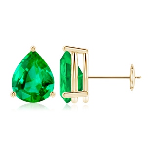 10x8mm AAA Pear-Shaped Emerald Stud Earrings in 9K Yellow Gold