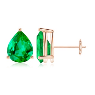 10x8mm AAA Pear-Shaped Emerald Stud Earrings in Rose Gold