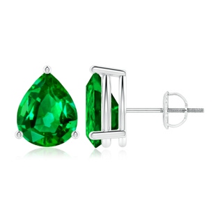 10x8mm AAAA Pear-Shaped Emerald Stud Earrings in 18K White Gold