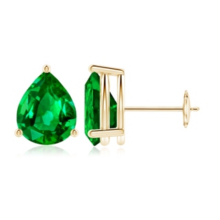 10x8mm AAAA Pear-Shaped Emerald Stud Earrings in 9K Yellow Gold