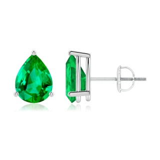 8x6mm AAA Pear-Shaped Emerald Stud Earrings in P950 Platinum