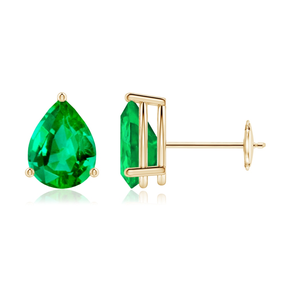 8x6mm AAA Pear-Shaped Emerald Stud Earrings in Yellow Gold