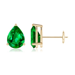 8x6mm AAAA Pear-Shaped Emerald Stud Earrings in 9K Yellow Gold