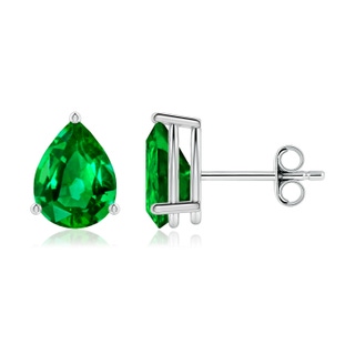 8x6mm AAAA Pear-Shaped Emerald Stud Earrings in S999 Silver