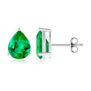 9x7mm AAA Pear-Shaped Emerald Stud Earrings in S999 Silver