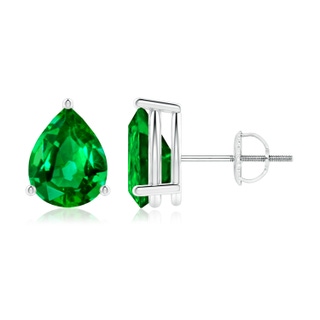9x7mm AAAA Pear-Shaped Emerald Stud Earrings in 18K White Gold