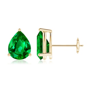 9x7mm AAAA Pear-Shaped Emerald Stud Earrings in 9K Yellow Gold