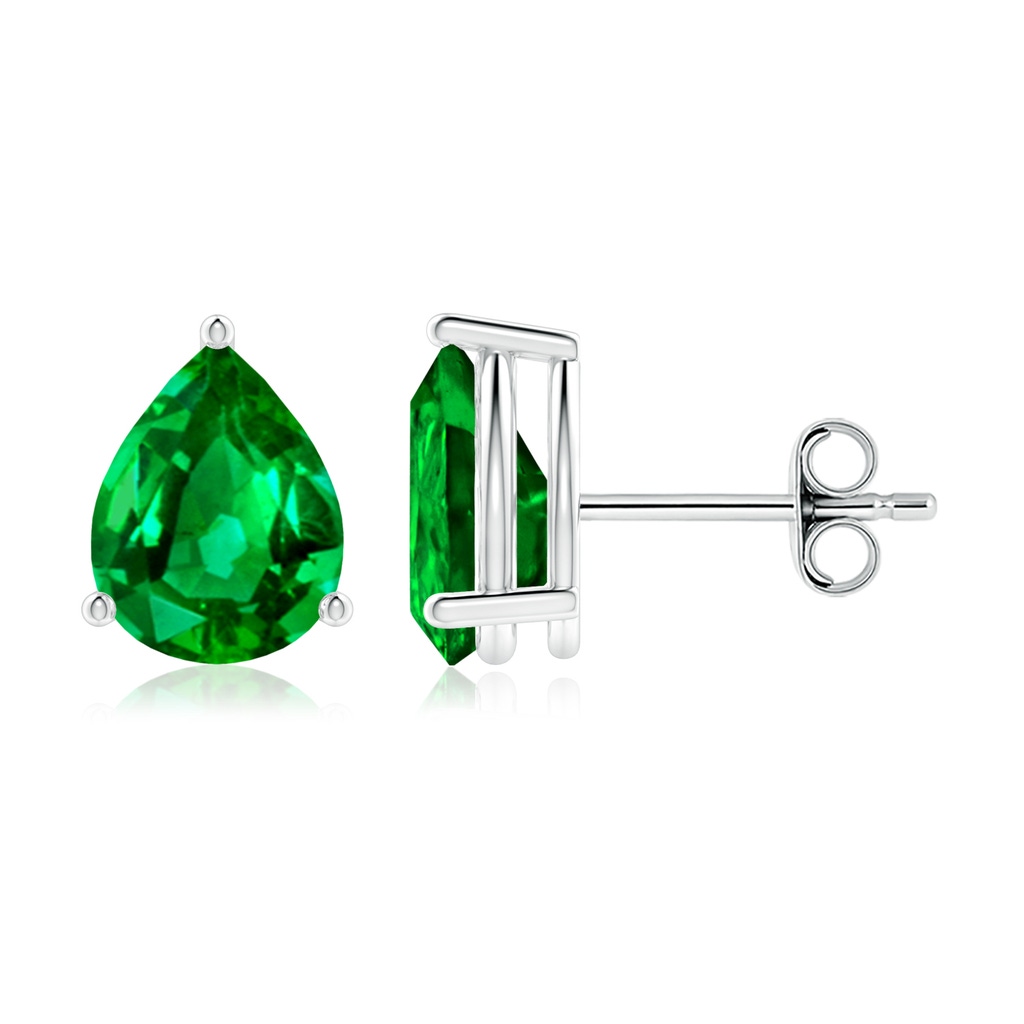 9x7mm AAAA Pear-Shaped Emerald Stud Earrings in S999 Silver