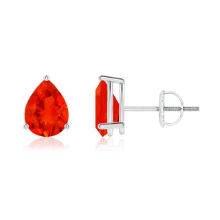 7x5mm AAAA Pear-Shaped Fire Opal Stud Earrings in P950 Platinum