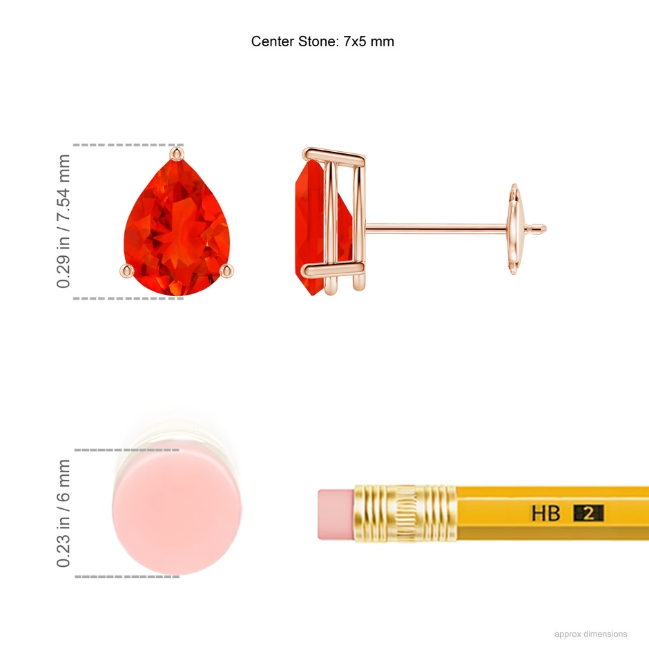 7x5mm AAAA Pear-Shaped Fire Opal Stud Earrings in Rose Gold ruler