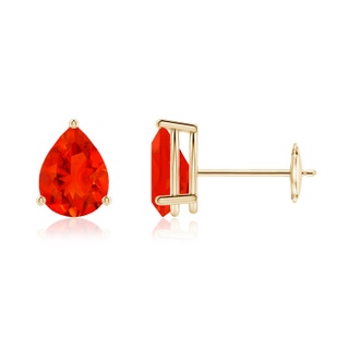 7x5mm AAAA Pear-Shaped Fire Opal Stud Earrings in Yellow Gold