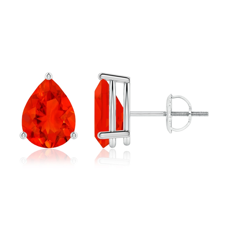 8x6mm AAAA Pear-Shaped Fire Opal Stud Earrings in P950 Platinum 