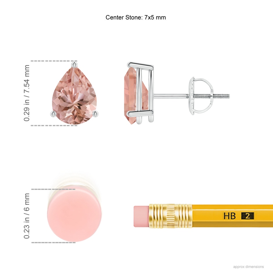 7x5mm AAAA Pear-Shaped Morganite Stud Earrings in P950 Platinum ruler