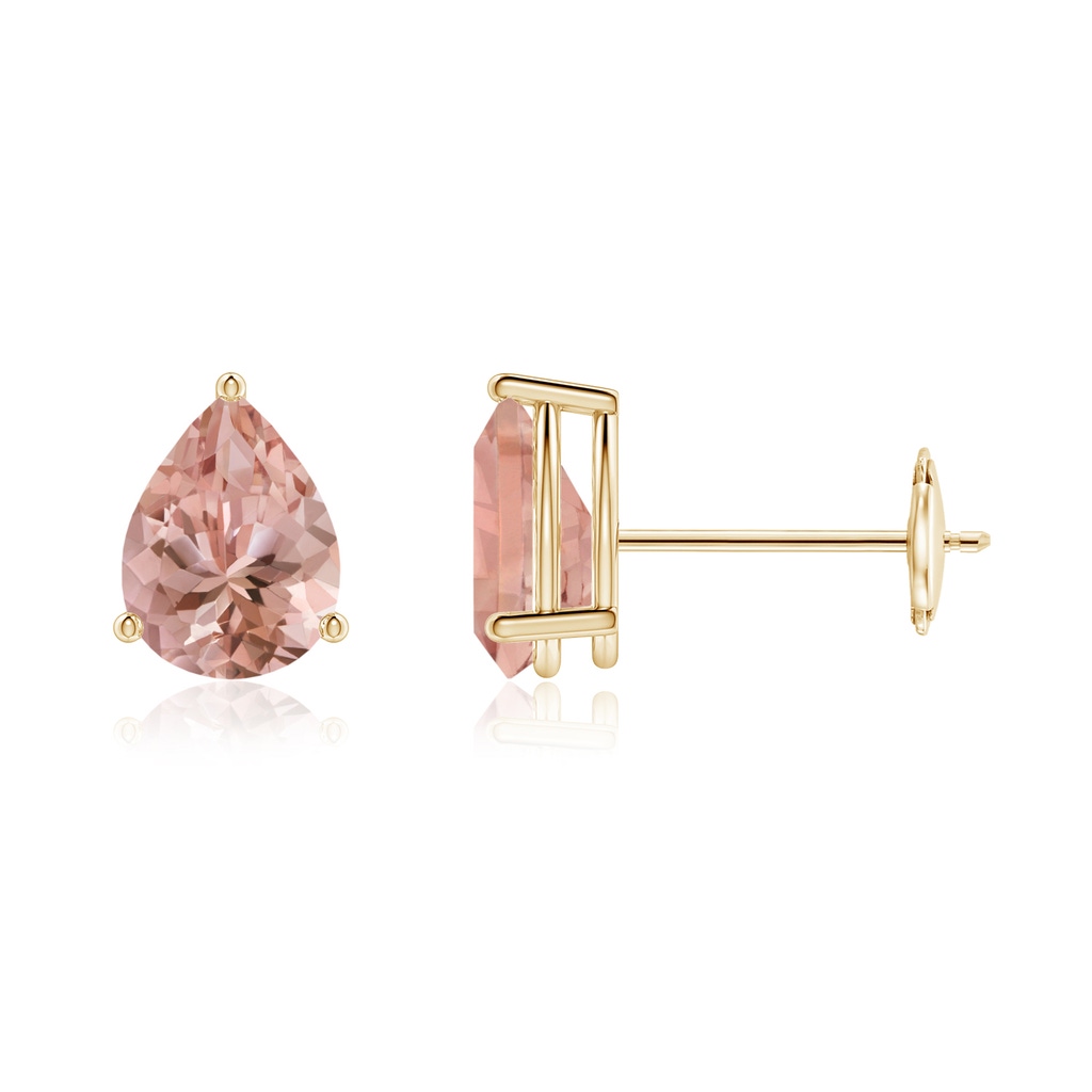 7x5mm AAAA Pear-Shaped Morganite Stud Earrings in Yellow Gold