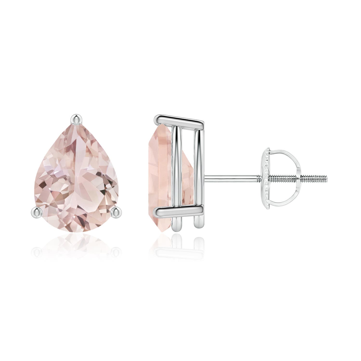 8x6mm A Pear-Shaped Morganite Stud Earrings in P950 Platinum