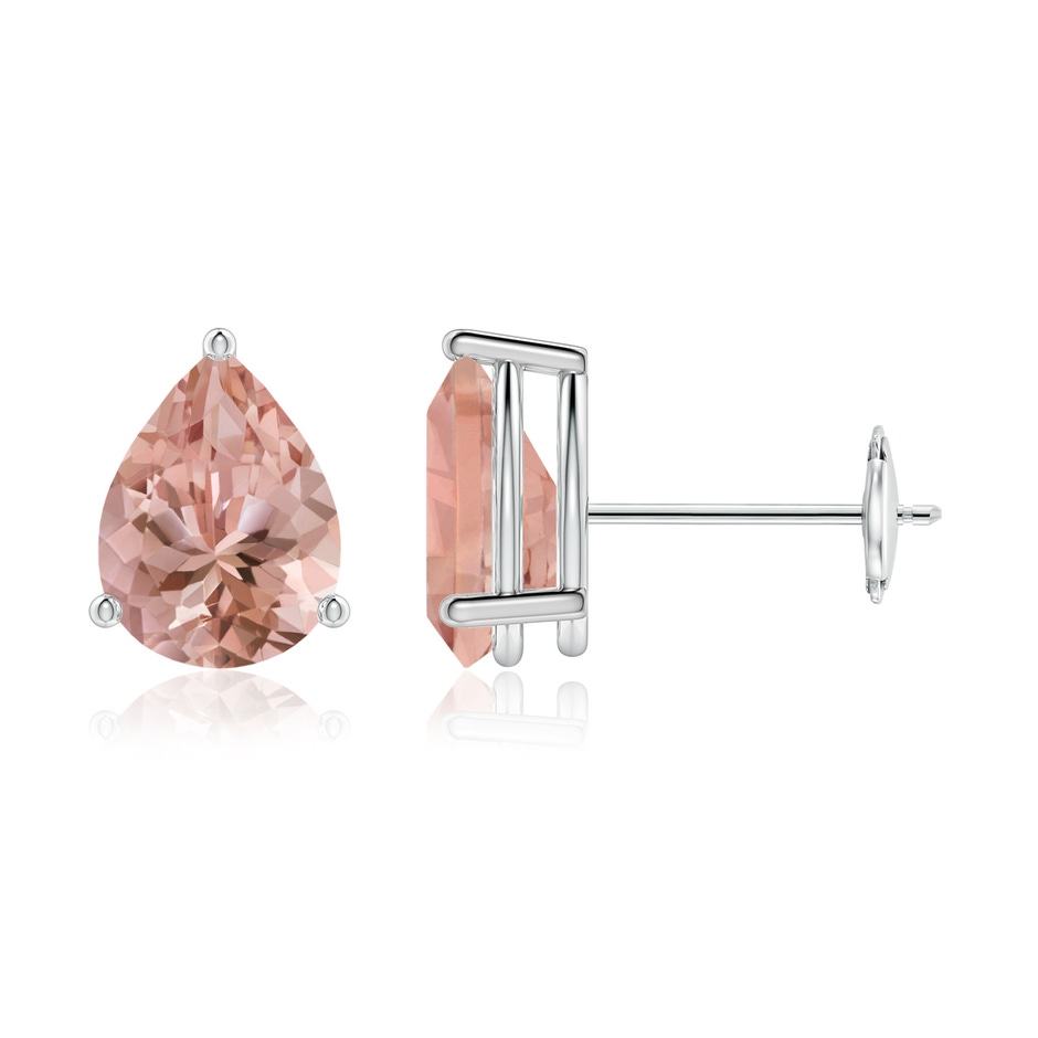 8x6mm AAAA Pear-Shaped Morganite Stud Earrings in 18K White Gold 