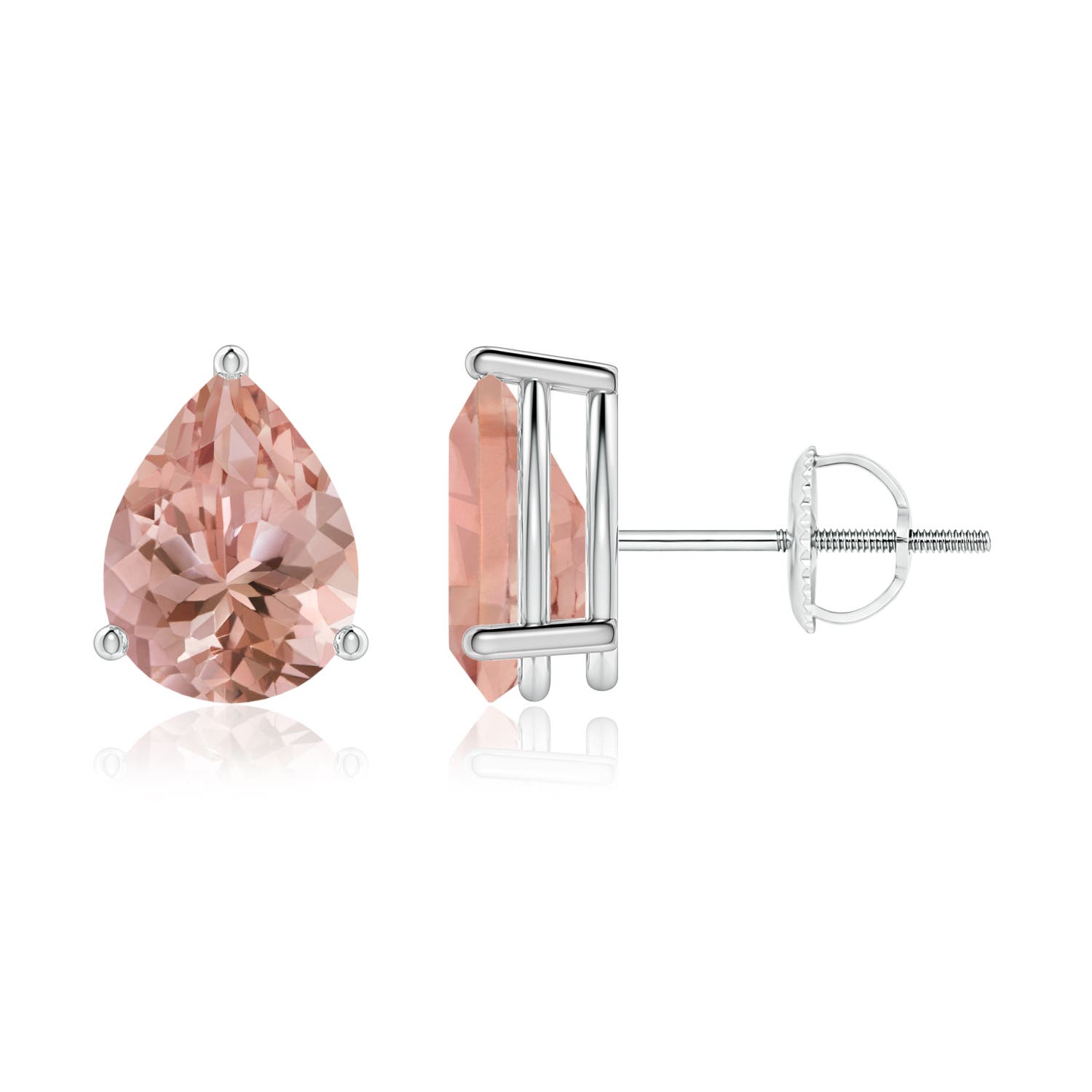 8x6mm AAAA Pear-Shaped Morganite Stud Earrings in P950 Platinum