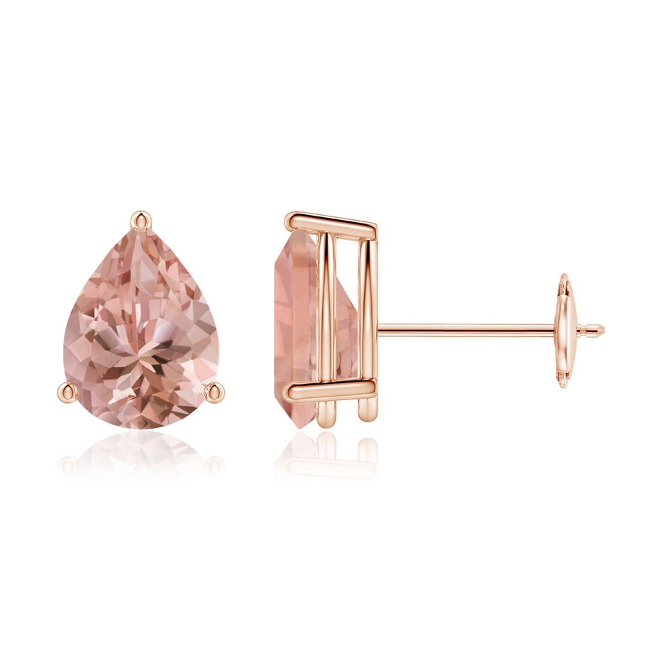 8x6mm AAAA Pear-Shaped Morganite Stud Earrings in Rose Gold 