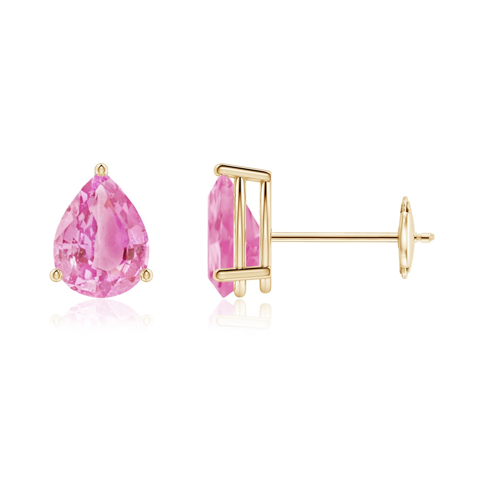 7x5mm A Pear-Shaped Pink Sapphire Stud Earrings in Yellow Gold 