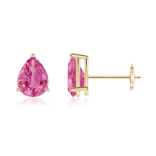 7x5mm AAA Pear-Shaped Pink Sapphire Stud Earrings in Yellow Gold