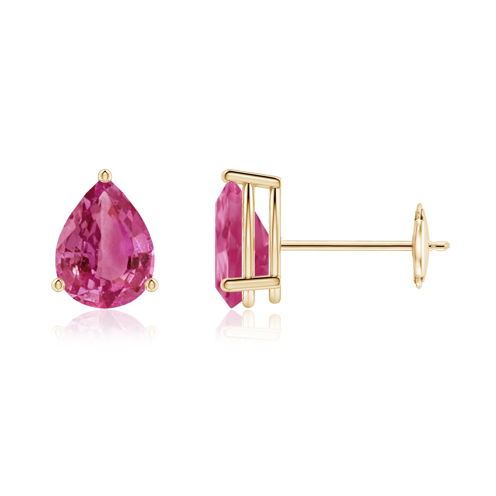 7x5mm AAAA Pear-Shaped Pink Sapphire Stud Earrings in Yellow Gold