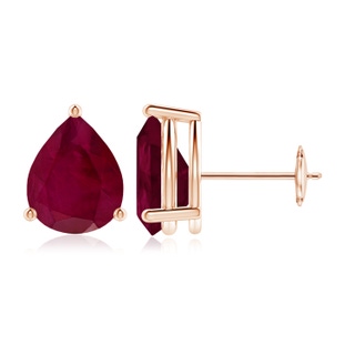 10x8mm A Pear-Shaped Ruby Stud Earrings in Rose Gold