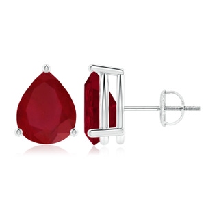 10x8mm AA Pear-Shaped Ruby Stud Earrings in P950 Platinum