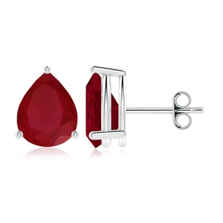 10x8mm AA Pear-Shaped Ruby Stud Earrings in S999 Silver