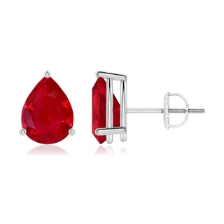 8x6mm AAA Pear-Shaped Ruby Stud Earrings in P950 Platinum