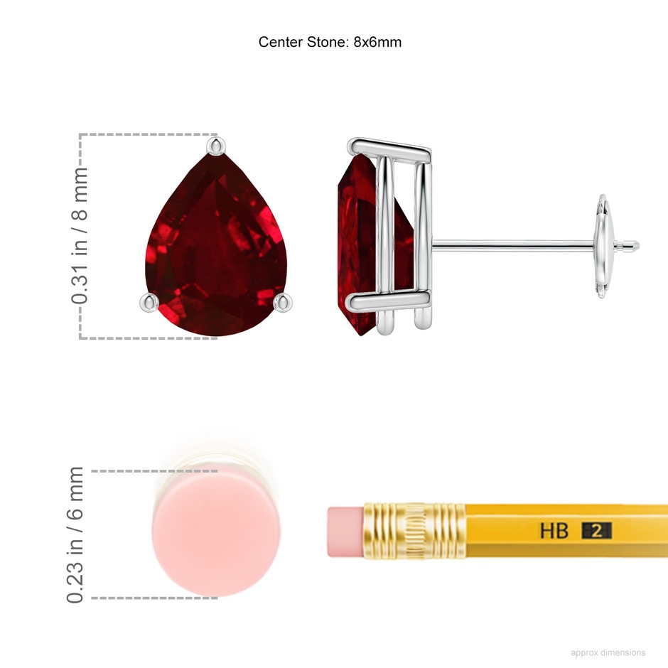 8x6mm AAAA Pear-Shaped Ruby Stud Earrings in White Gold ruler