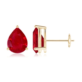 9x7mm AAA Pear-Shaped Ruby Stud Earrings in 10K Yellow Gold