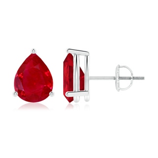 9x7mm AAA Pear-Shaped Ruby Stud Earrings in P950 Platinum