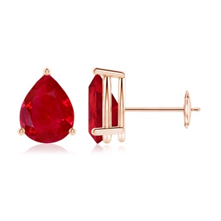 9x7mm AAA Pear-Shaped Ruby Stud Earrings in Rose Gold