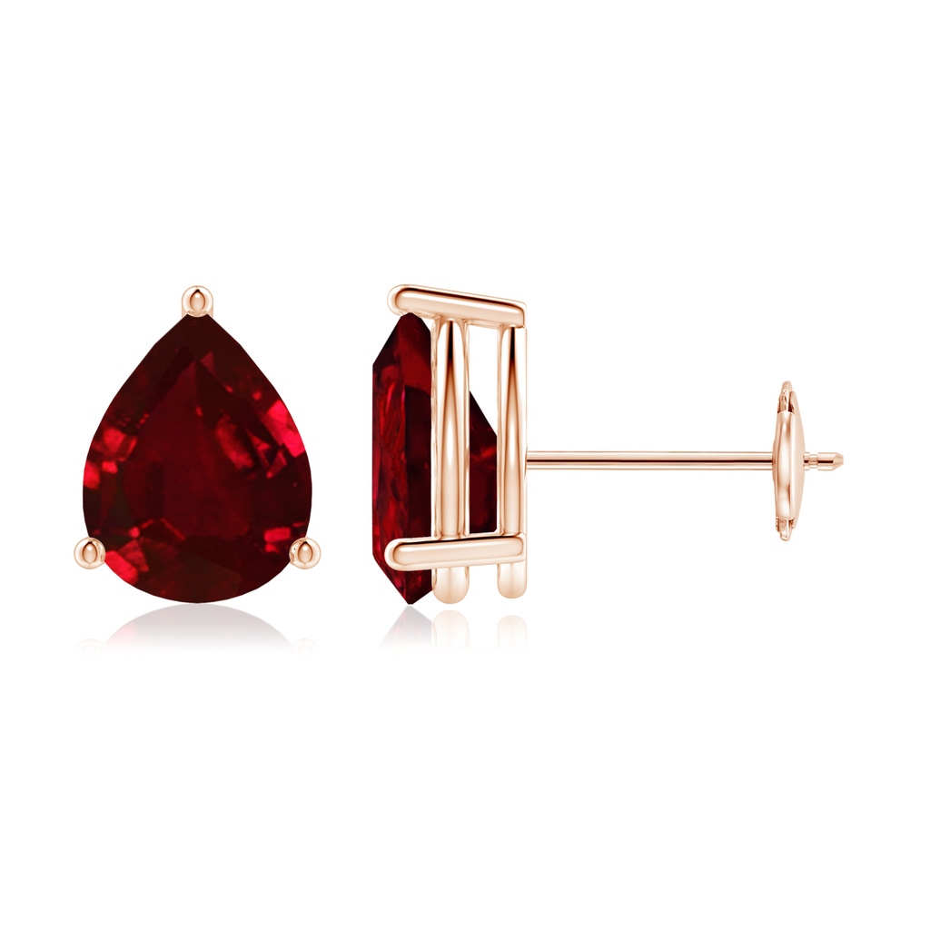 9x7mm AAAA Pear-Shaped Ruby Stud Earrings in Rose Gold