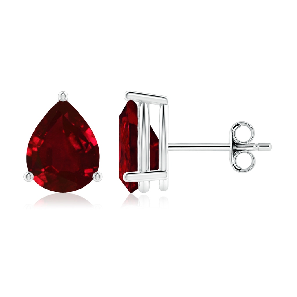 9x7mm AAAA Pear-Shaped Ruby Stud Earrings in S999 Silver
