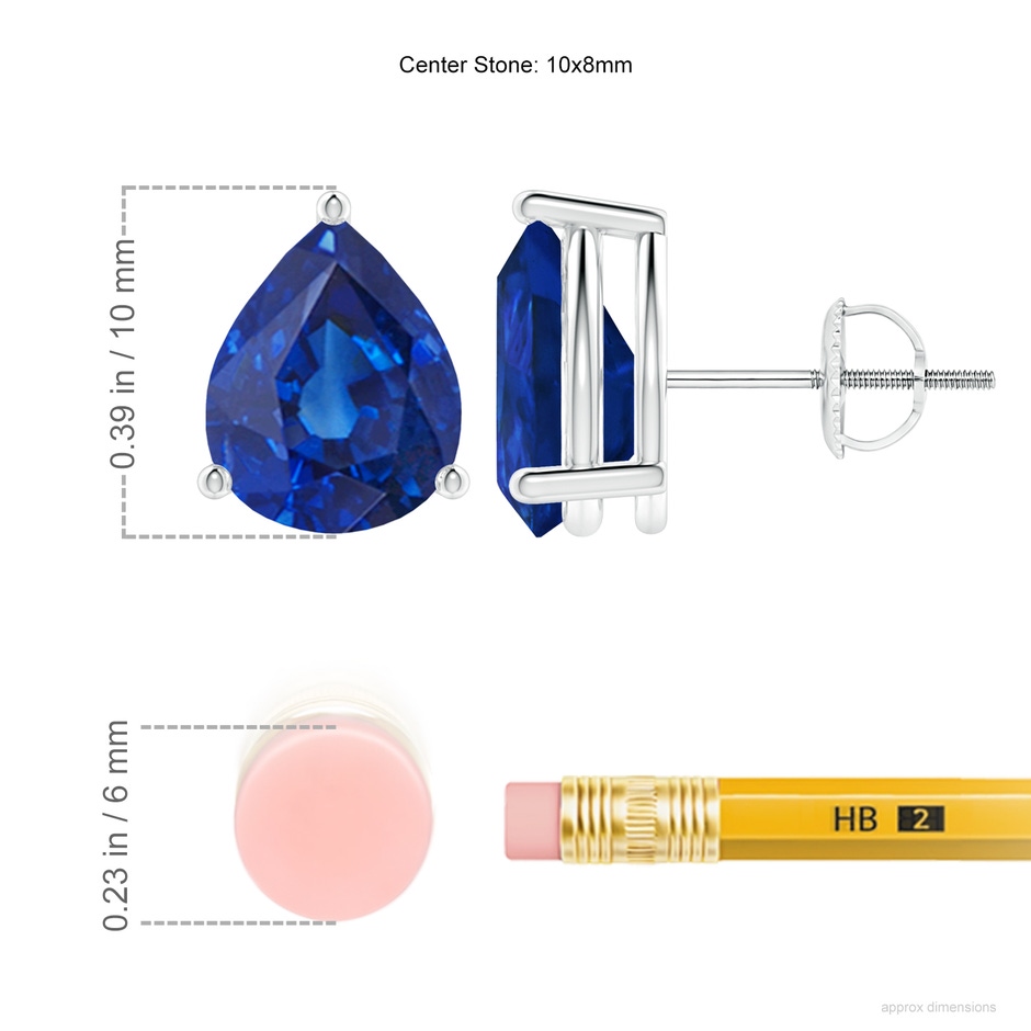 10x8mm AAA Pear-Shaped Blue Sapphire Stud Earrings in P950 Platinum ruler