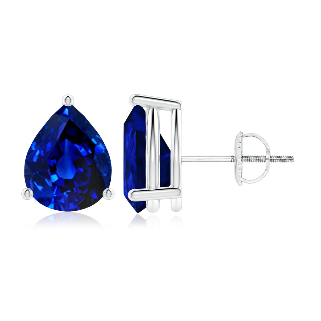 10x8mm Lab-Grown Pear-Shaped Blue Sapphire Stud Earrings in P950 Platinum