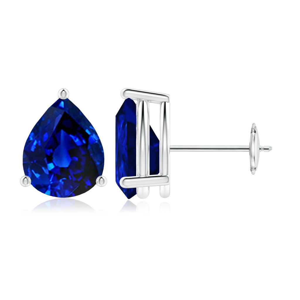10x8mm Lab-Grown Pear-Shaped Blue Sapphire Stud Earrings in White Gold