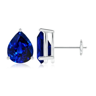 10x8mm AAAA Pear-Shaped Blue Sapphire Stud Earrings in White Gold