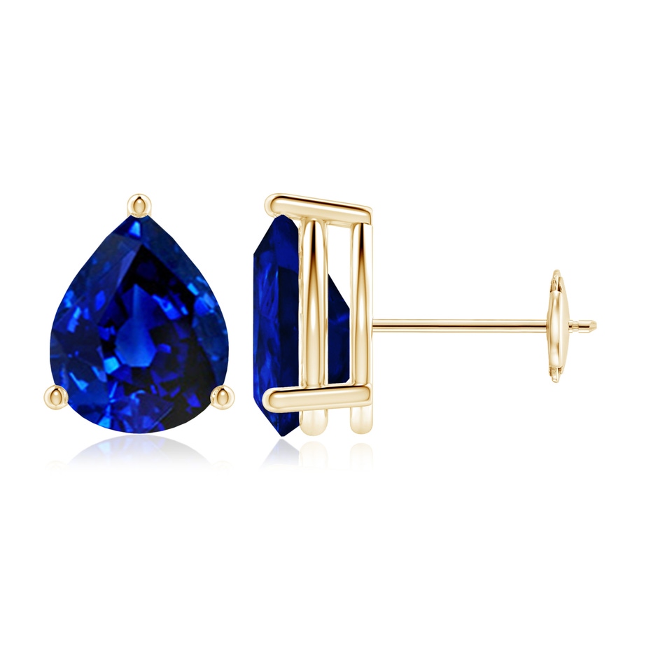 10x8mm Lab-Grown Pear-Shaped Blue Sapphire Stud Earrings in Yellow Gold 