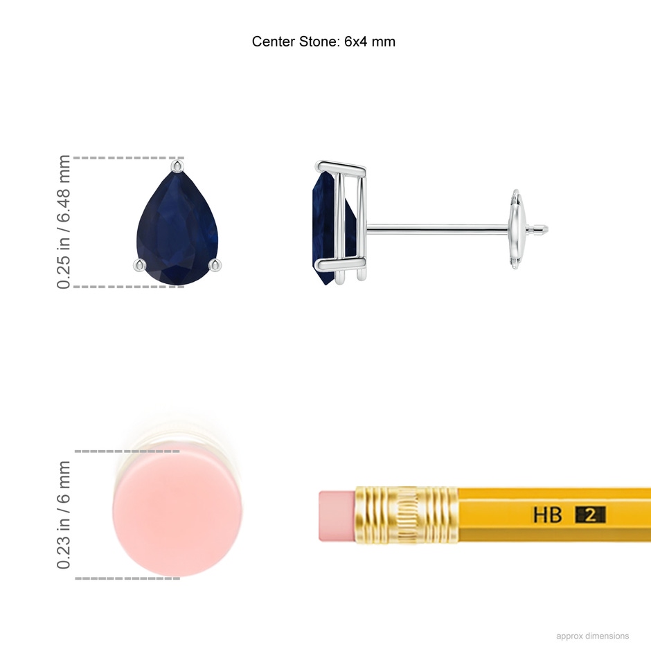 6x4mm A Pear-Shaped Blue Sapphire Stud Earrings in 9K White Gold ruler
