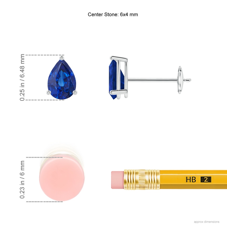 6x4mm AAA Pear-Shaped Blue Sapphire Stud Earrings in White Gold ruler