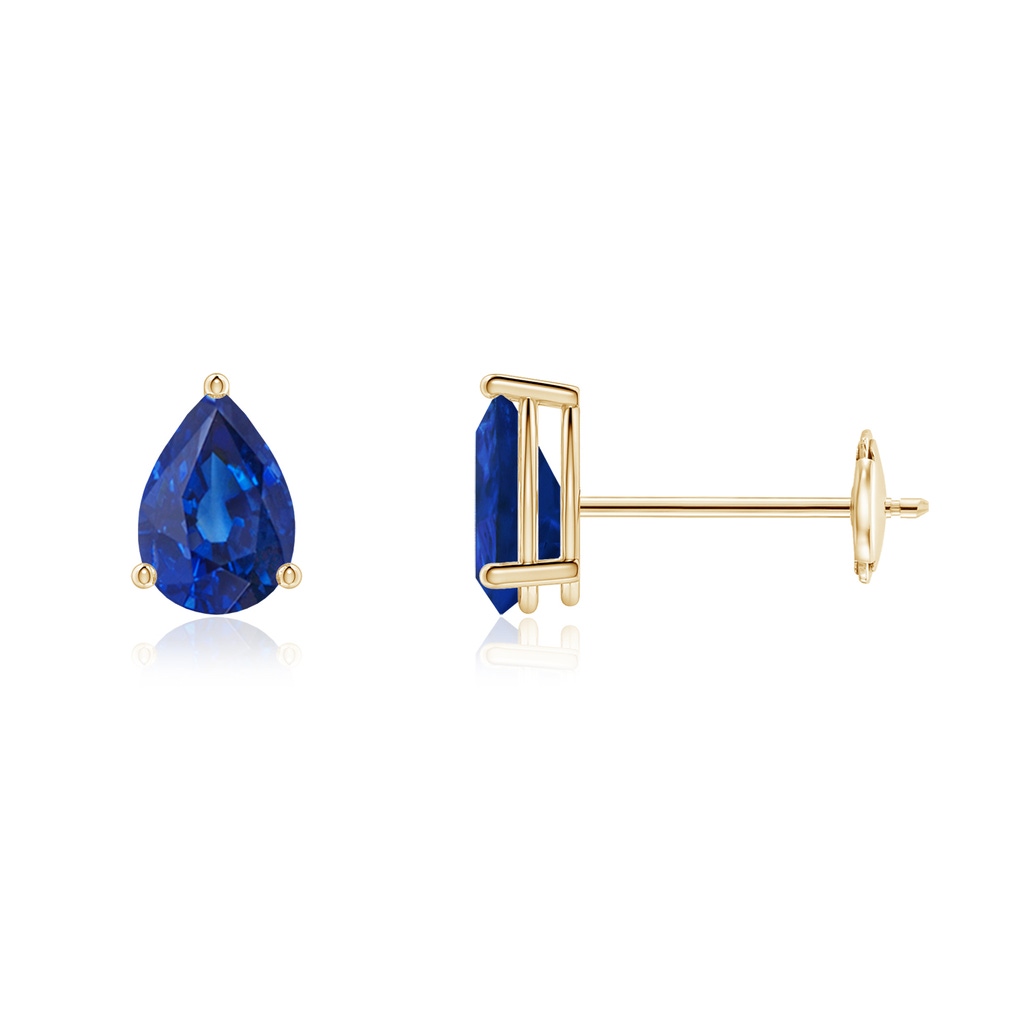6x4mm AAA Pear-Shaped Blue Sapphire Stud Earrings in Yellow Gold