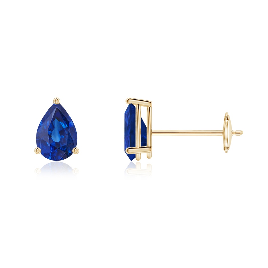 6x4mm AAA Pear-Shaped Blue Sapphire Stud Earrings in Yellow Gold 